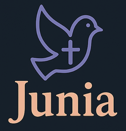 Junia dove and cross logo representing faith and storytelling